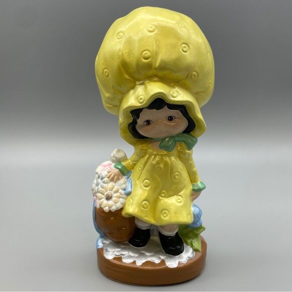 Vintage Other - Vintage Bank Ceramic Yellow Bonnet Girl With Flowers  Figurine 1970s Kitsch